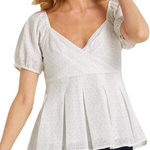 Draper James White Eyelet Puff Sleeve Blouse Women's 10